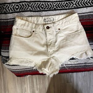 Free People Cream Distressed Denim Cutoff Shorts
